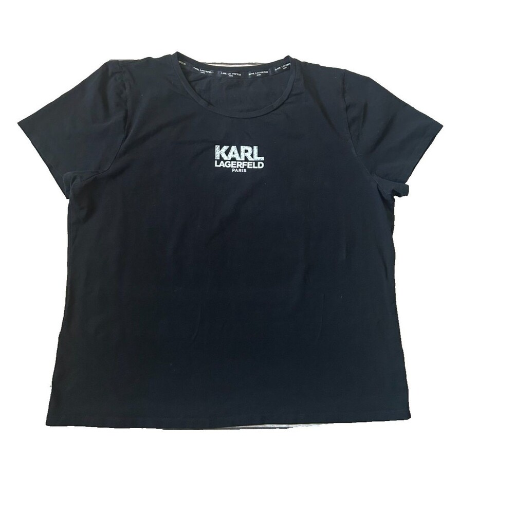 Women's Karl Lagerfeld Black Short Sleeve  Crew Neck T-Shirt Size XL 1X?